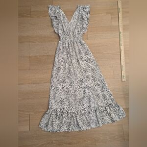 Express White and Black Dot Ruffle Maxi Dress